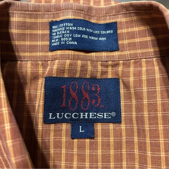 Lucchese 1883 Men’s Button Down Shirt Large Burnt Orange Long Sleeve - Picture 7 of 9